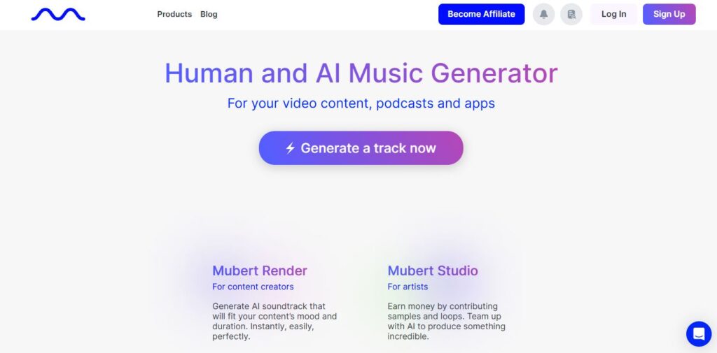 Mubert Homepage - Screenshot